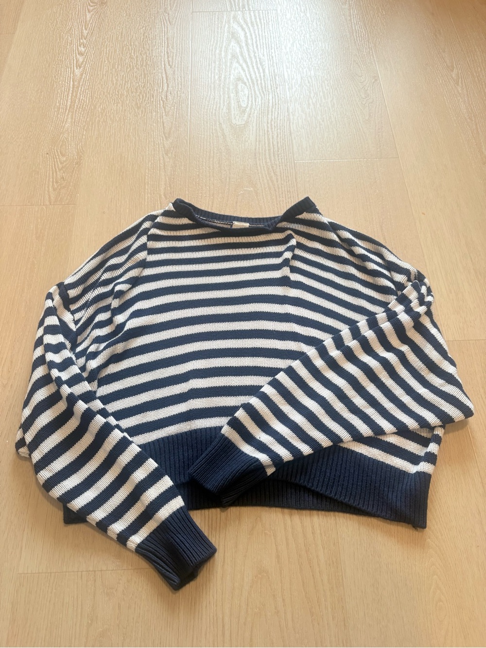 Striped Navy and Cream Women's Boatneck Sweater pink
